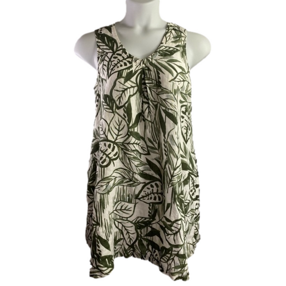 C&C California Dresses & Skirts - C&C California 100% Linen Cream & Olive Green Tropical Print Dress NWT Size S